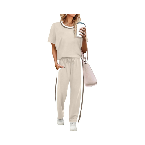 Short-Sleeve Top & Pocket Trouser Set – Apricot