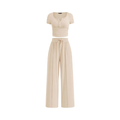 Ribbed Crop Top & Wide-Leg Trouser Set – Beige