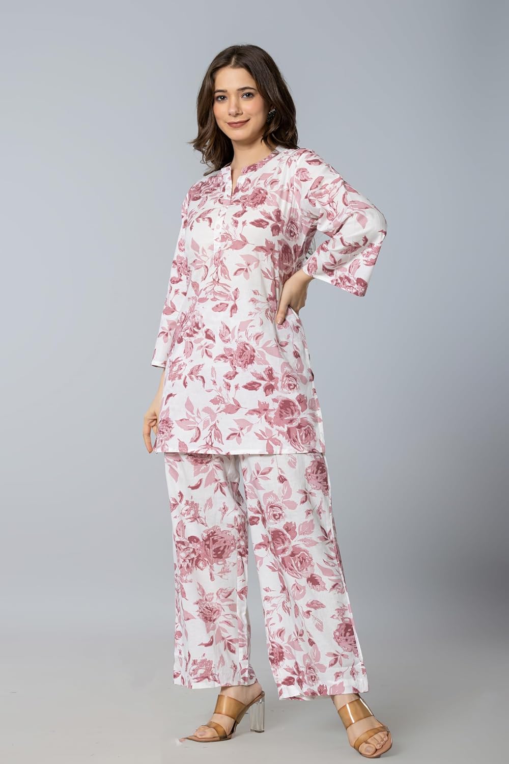 Spurtable off-white printed kurta and palazzo co-ord set