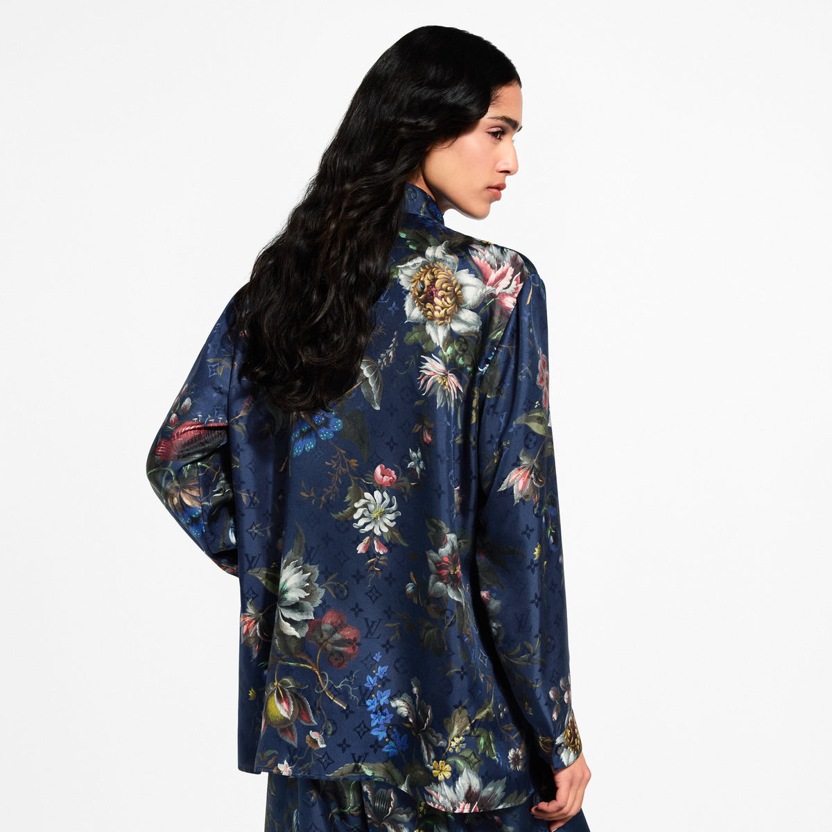 Dark Floral Print Silk Shirt