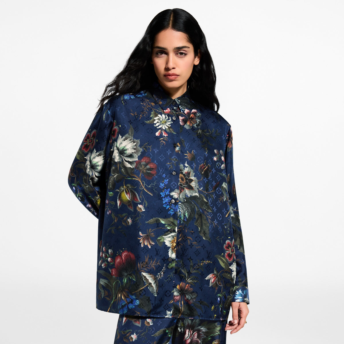 Dark Floral Print Silk Shirt