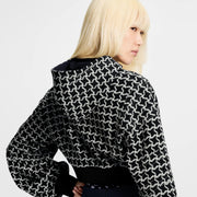Cropped Honeycomb Jacquard Bomber Jacket