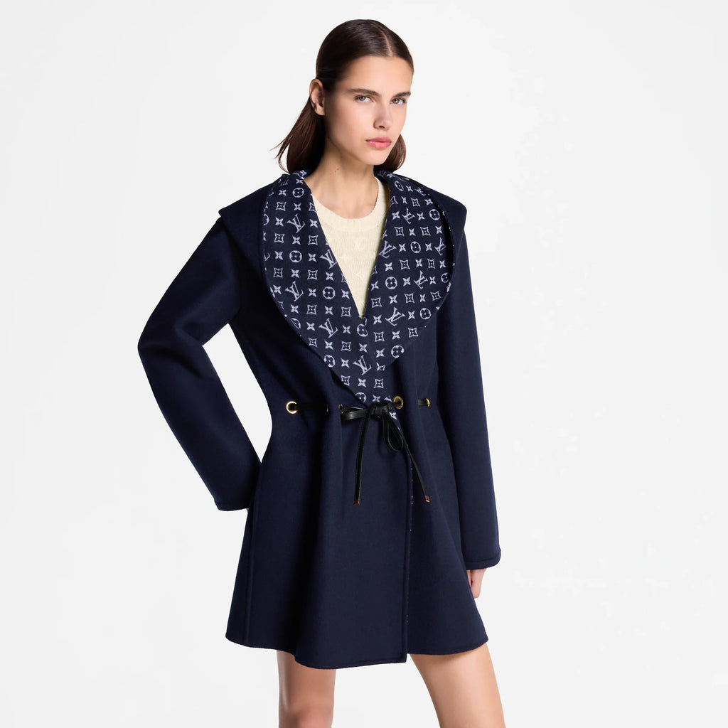 Hooded Drawstring Wrap Coat