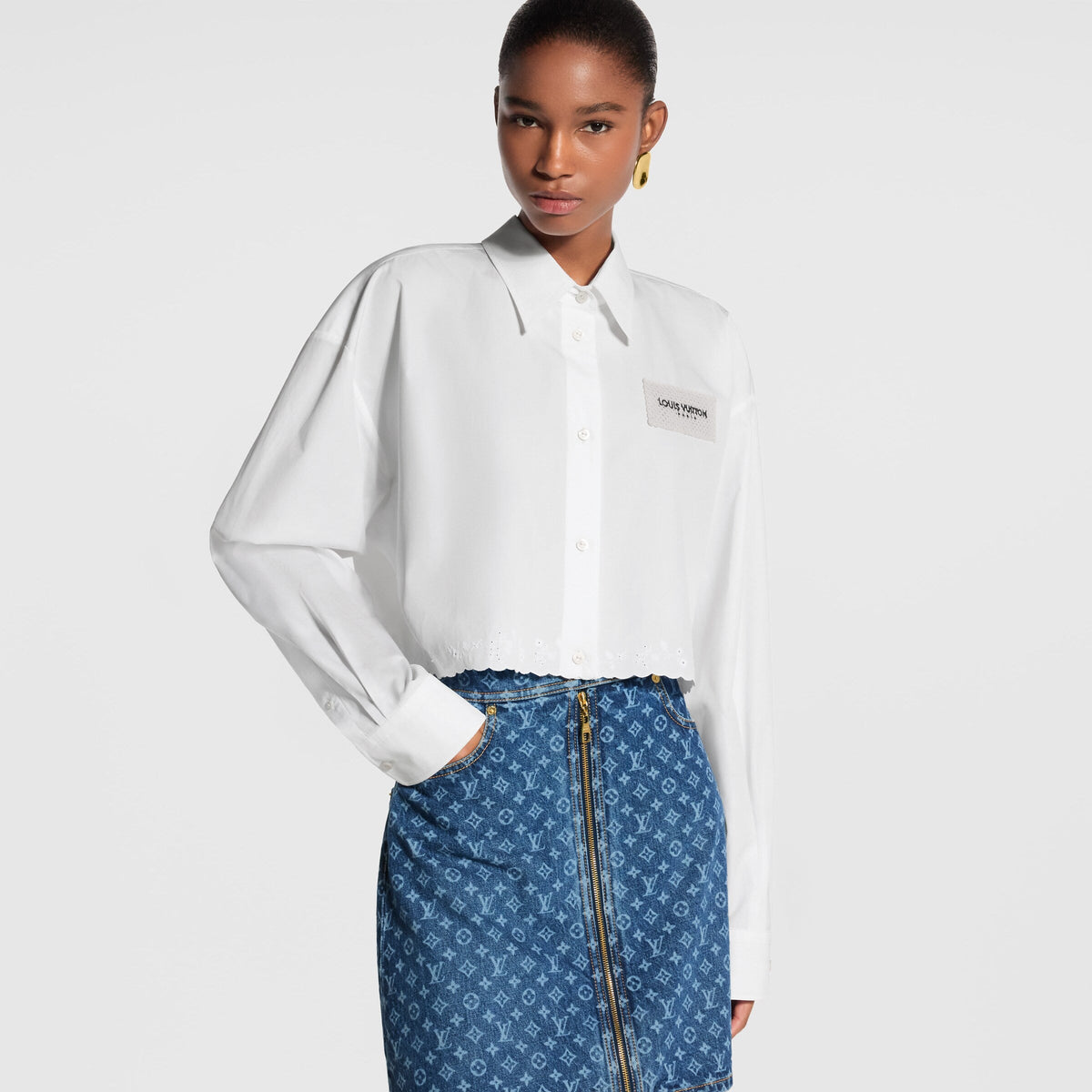 Broderie Trim Cropped Shirt