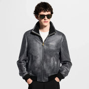 Vintage Effect Leather Track Top