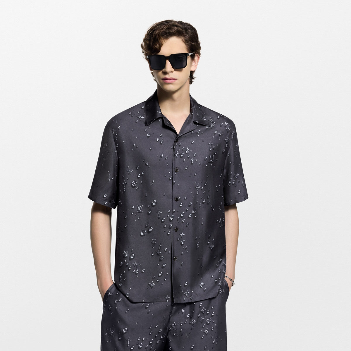 Monogram Short-Sleeved Silk Shirt