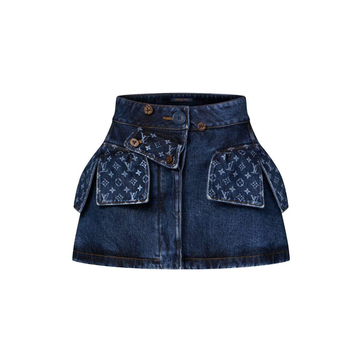 Monogram Accent Raw Denim Mini Skirt