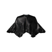 Ruffle Hem Leather Cape