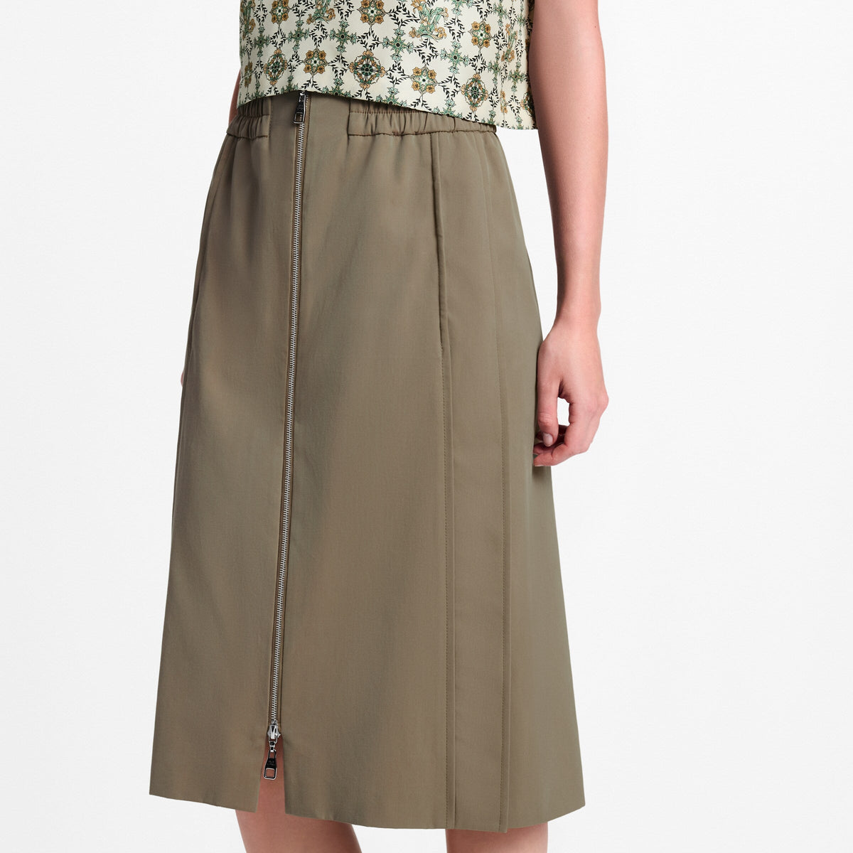 Zipper Front Midi Skirt