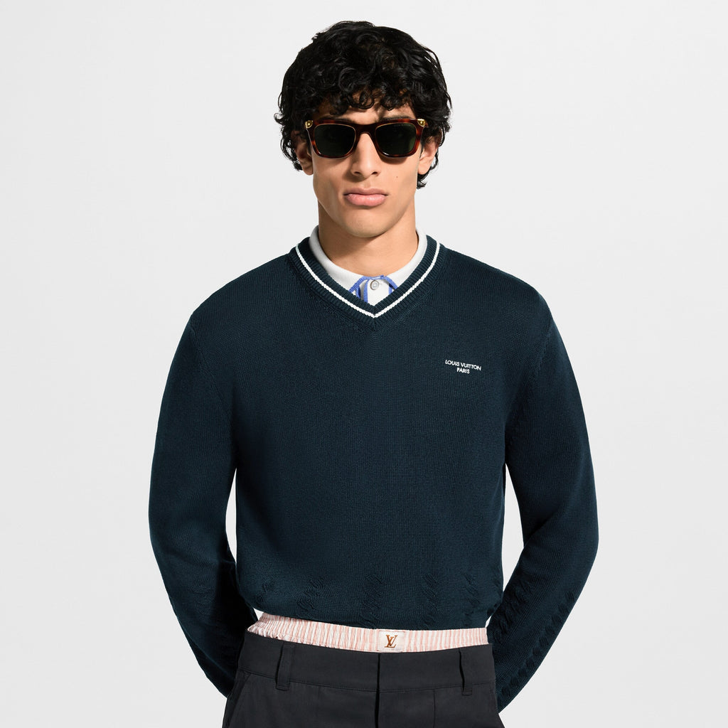 Silk Blend Cable V-Neck Pullover
