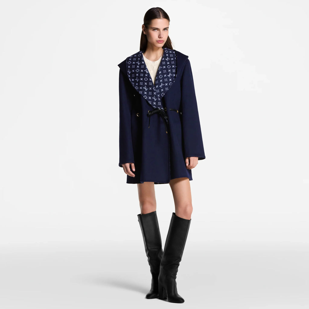 Hooded Drawstring Wrap Coat