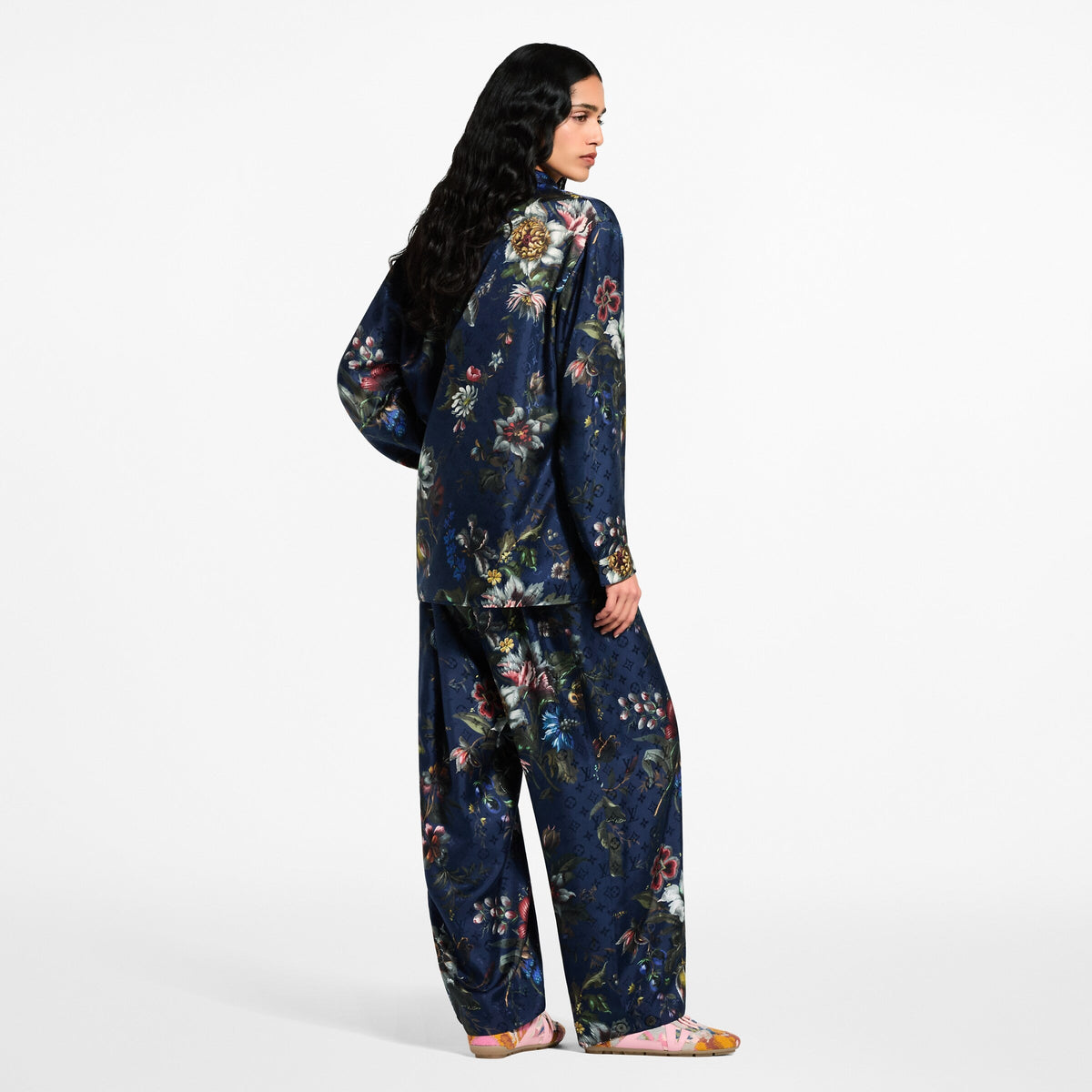 Dark Floral Print Silk Shirt
