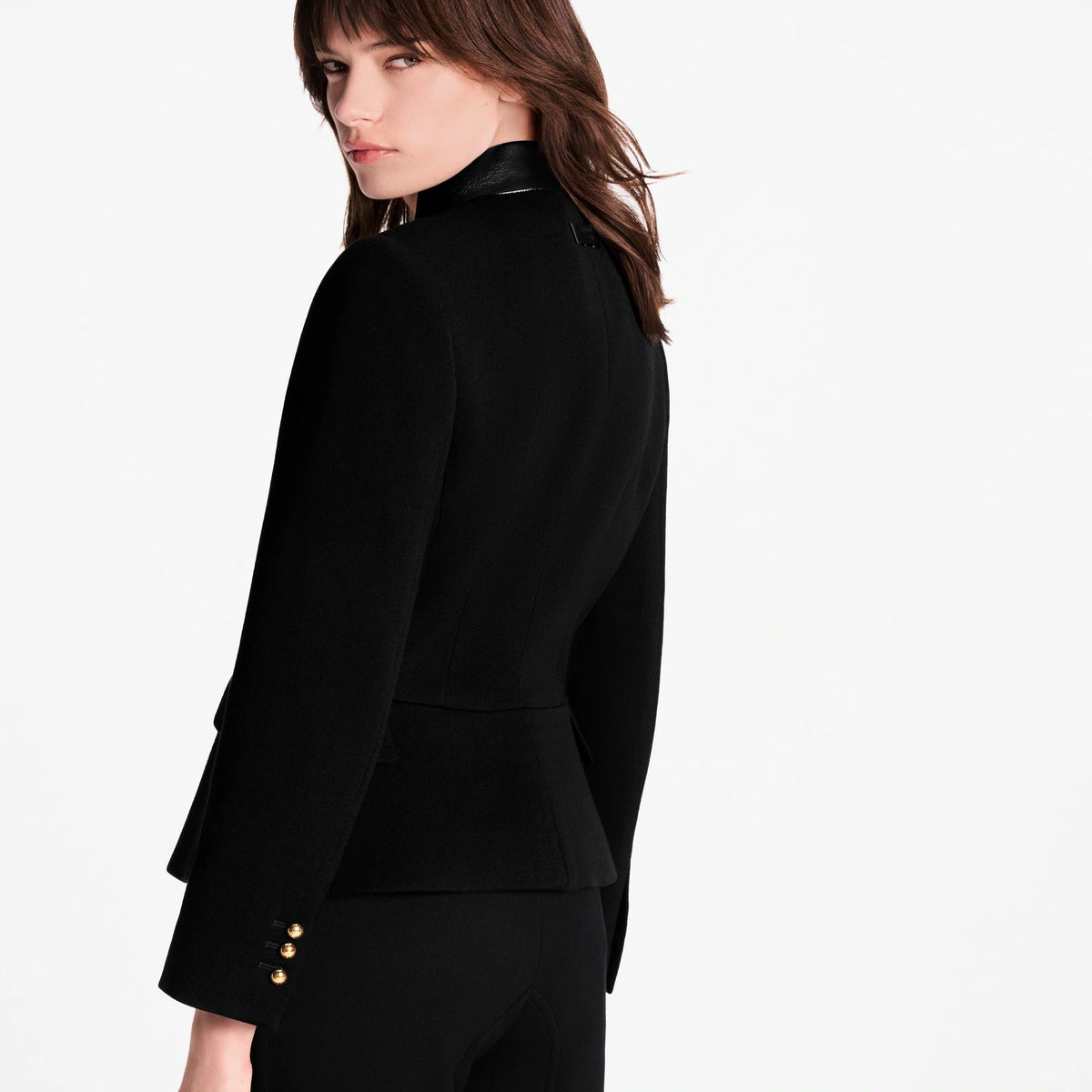Leather Accent Fitted Jacket