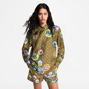 Monogram Cat Stamp Silk Shirt