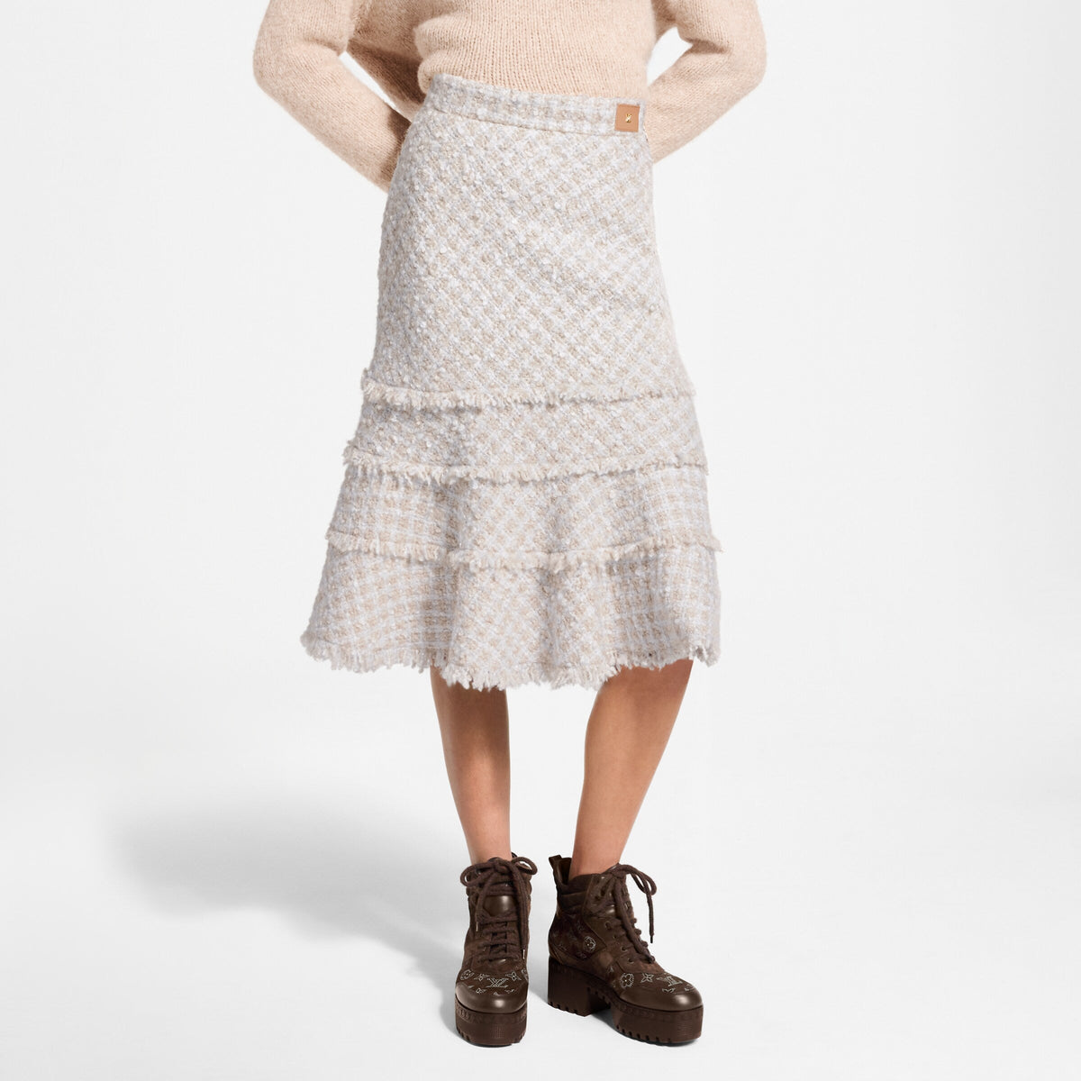 Fringe Trim Tweed Skirt