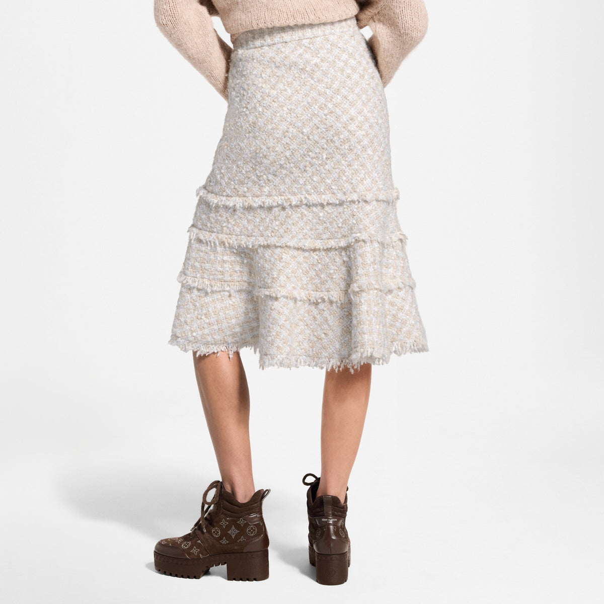 Fringe Trim Tweed Skirt