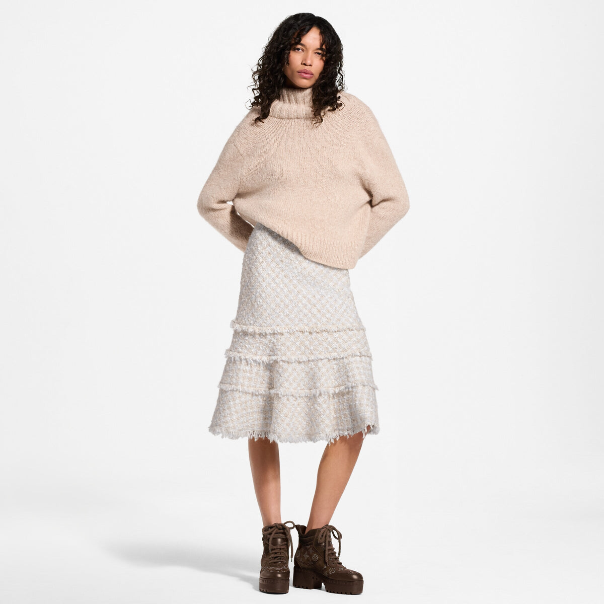 Fringe Trim Tweed Skirt