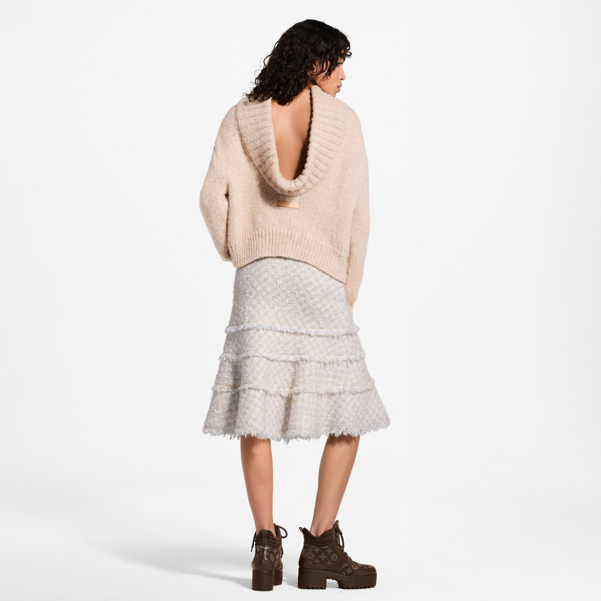 Fringe Trim Tweed Skirt